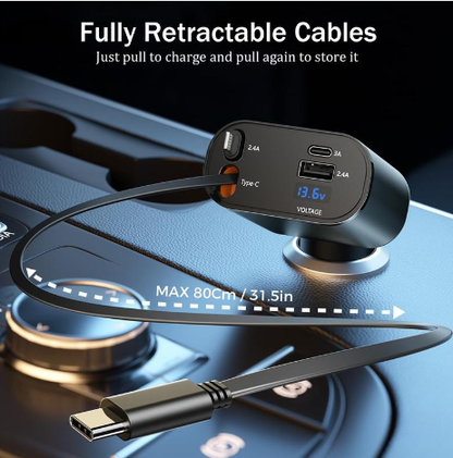 4 in 1 Retractable Car Charger with cable