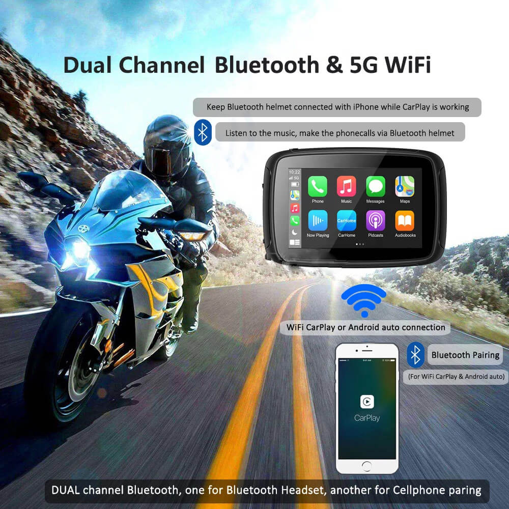 CarPlay Lite C5 Motorcycle GPS Wireless Carplay/Android Auto Waterproof Screen